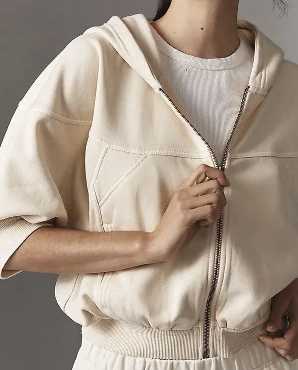 Daily Practice By Anthropologie Short Sleeve Zip Up Hooded Sweatshirt Womens S